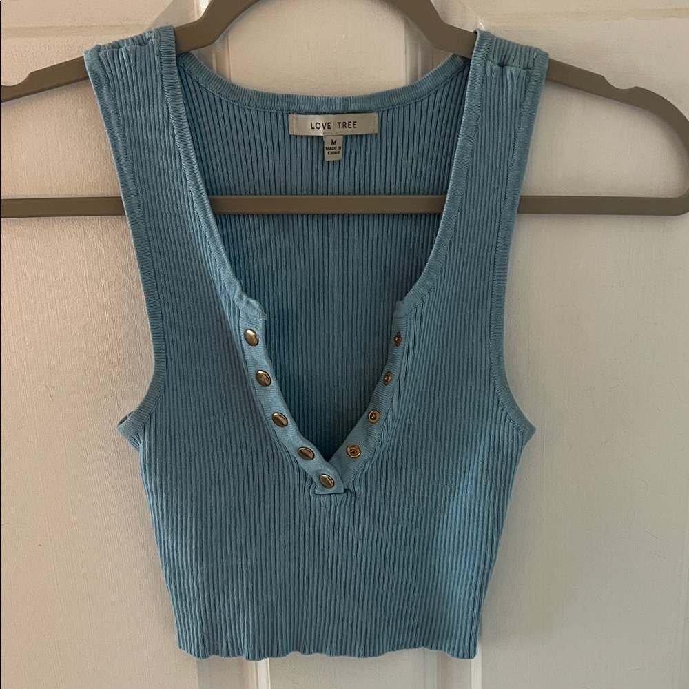 Love Tree Sky Blue Buttoned Tank Top